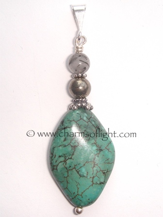 Turquoise, Pyrite & Tourmaline Quartz Pendant